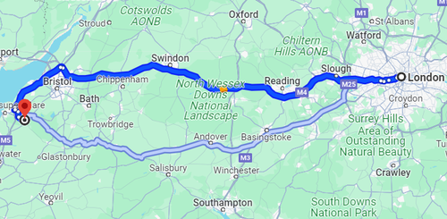 Sidcot from London route on Google Maps