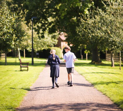 Students walking in the gardens