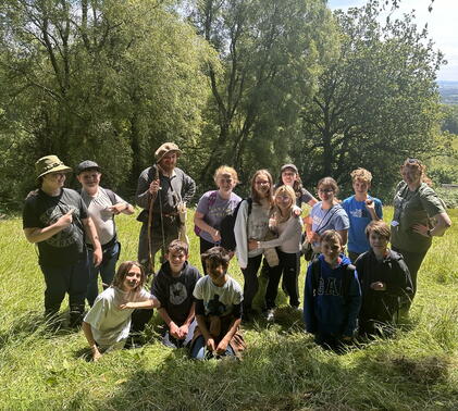 A Year 7 group posing for a photo at the top of Bullace Hill