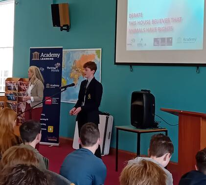 Sidcot student presenting in debate