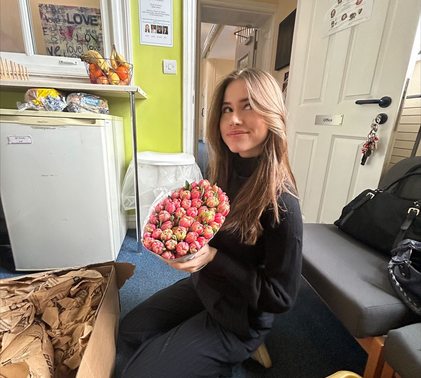 Year 12 Student in Sidcot Boarding House holding flowers