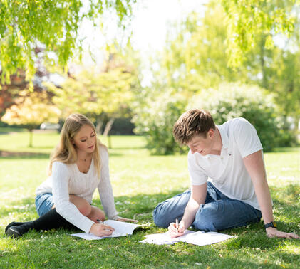 Sixth form students studying outside