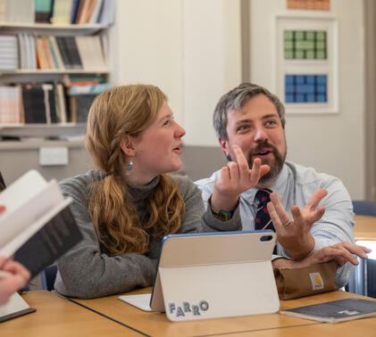 Student and teacher debating in Sidcot School English class