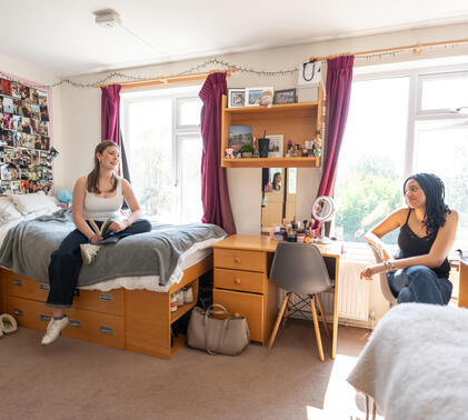 Sidcot boarding students chatting in their bedroom