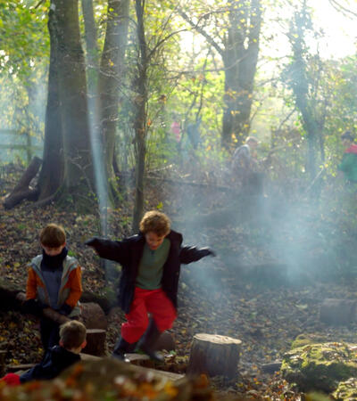Sidcot Junior School pupils having fun in Forest School