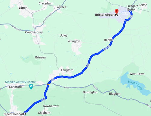 Route to Bristol International Airport