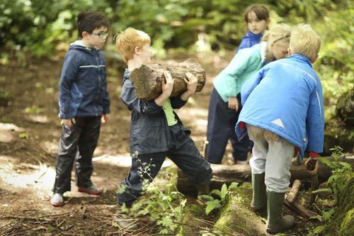 Lifting logs at Sidcot Junior School