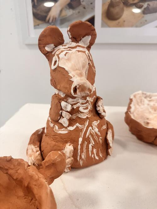 Clay animal figures on display